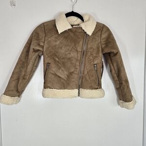 Limited Too girls Moto Jacket 7/8 Khaki Sherpa Tan‎ Neutral NWT Outerwear Zipper